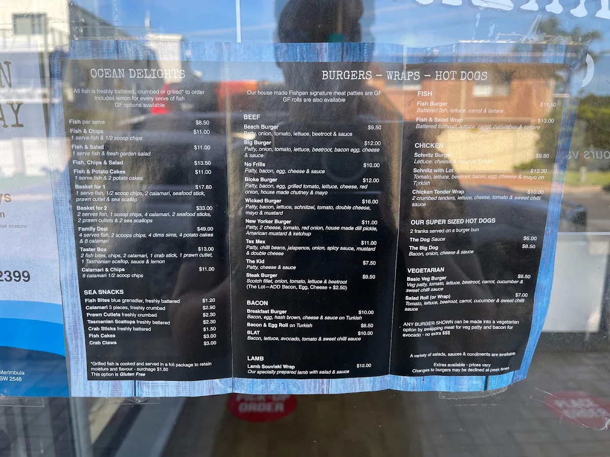 Menu, Fishpen Takeaway