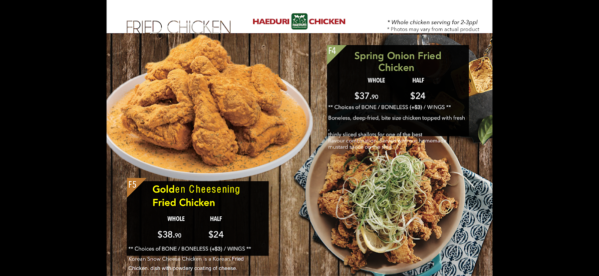 Menu, Haeduri Chicken Sunnybank 해두리 써니뱅크