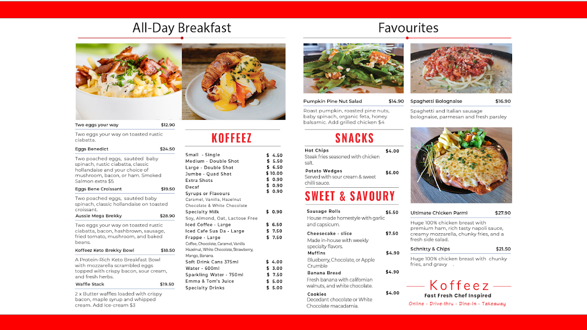 Menu, Koffeez