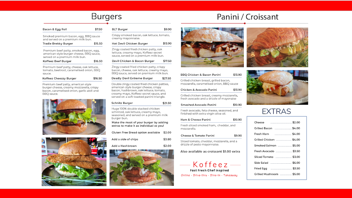 Menu, Koffeez