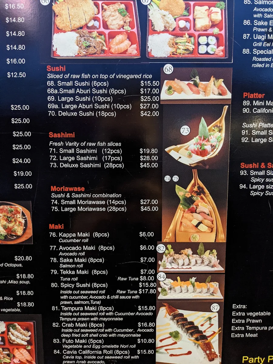 Menu, Sushi Galore