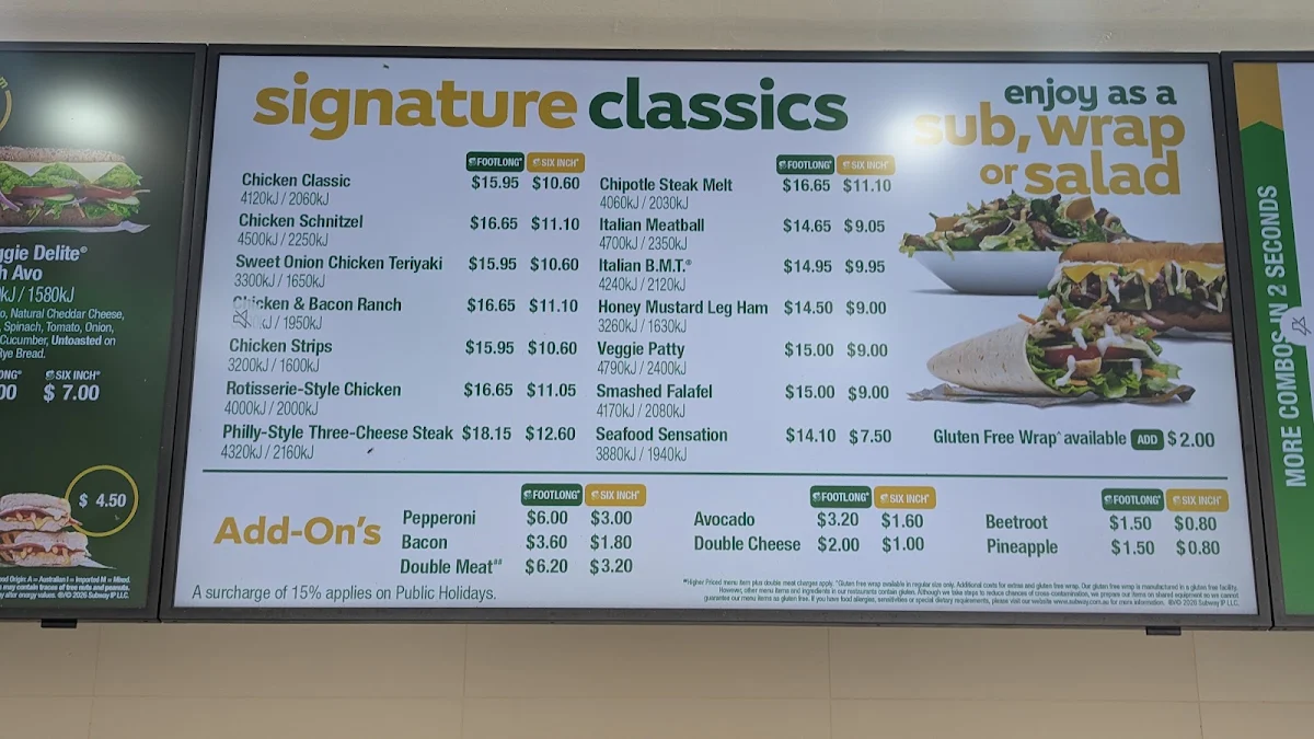 Menu, Subway