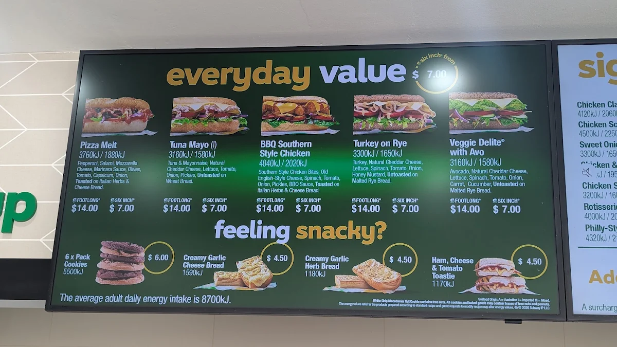 Menu, Subway