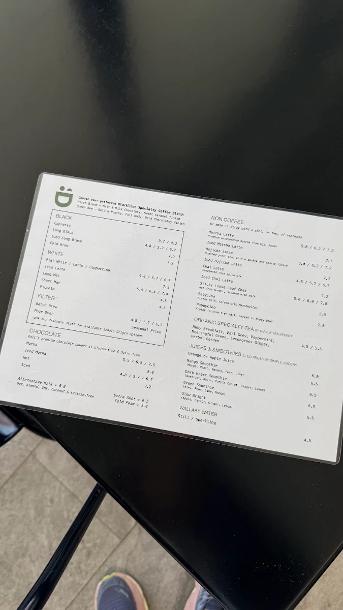 Menu, Kynd Coffee Co.