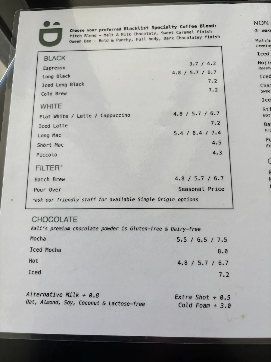 Menu, Kynd Coffee Co.