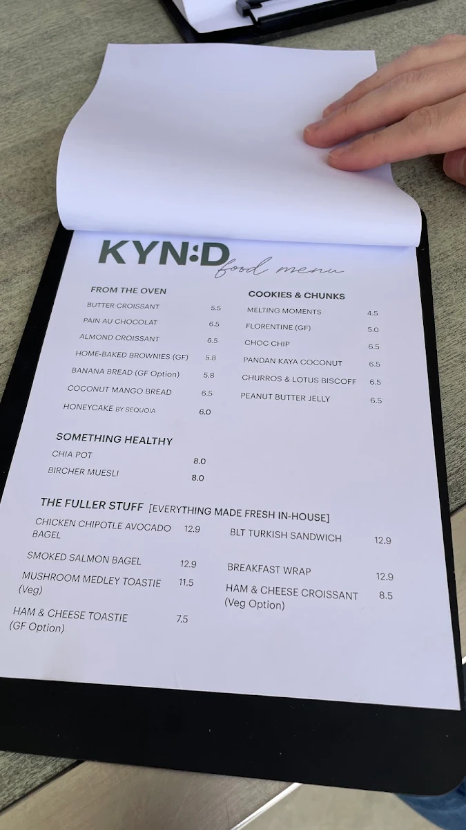 Menu, Kynd Coffee Co.