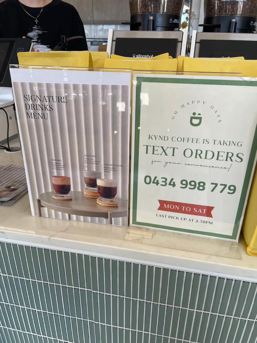 Menu, Kynd Coffee Co.