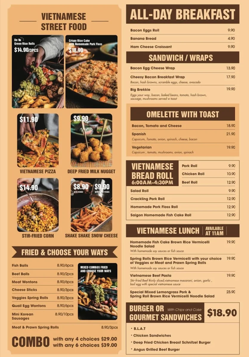 Menu, De Vu Café Burwood
