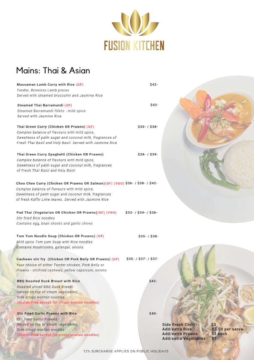 Menu, Fusion Kitchen Dampier
