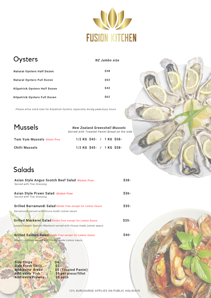 Menu, Fusion Kitchen Dampier