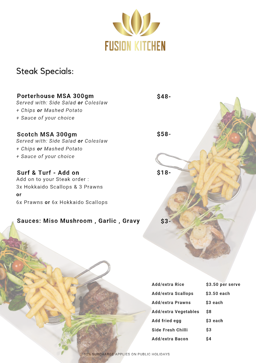 Menu, Fusion Kitchen Dampier