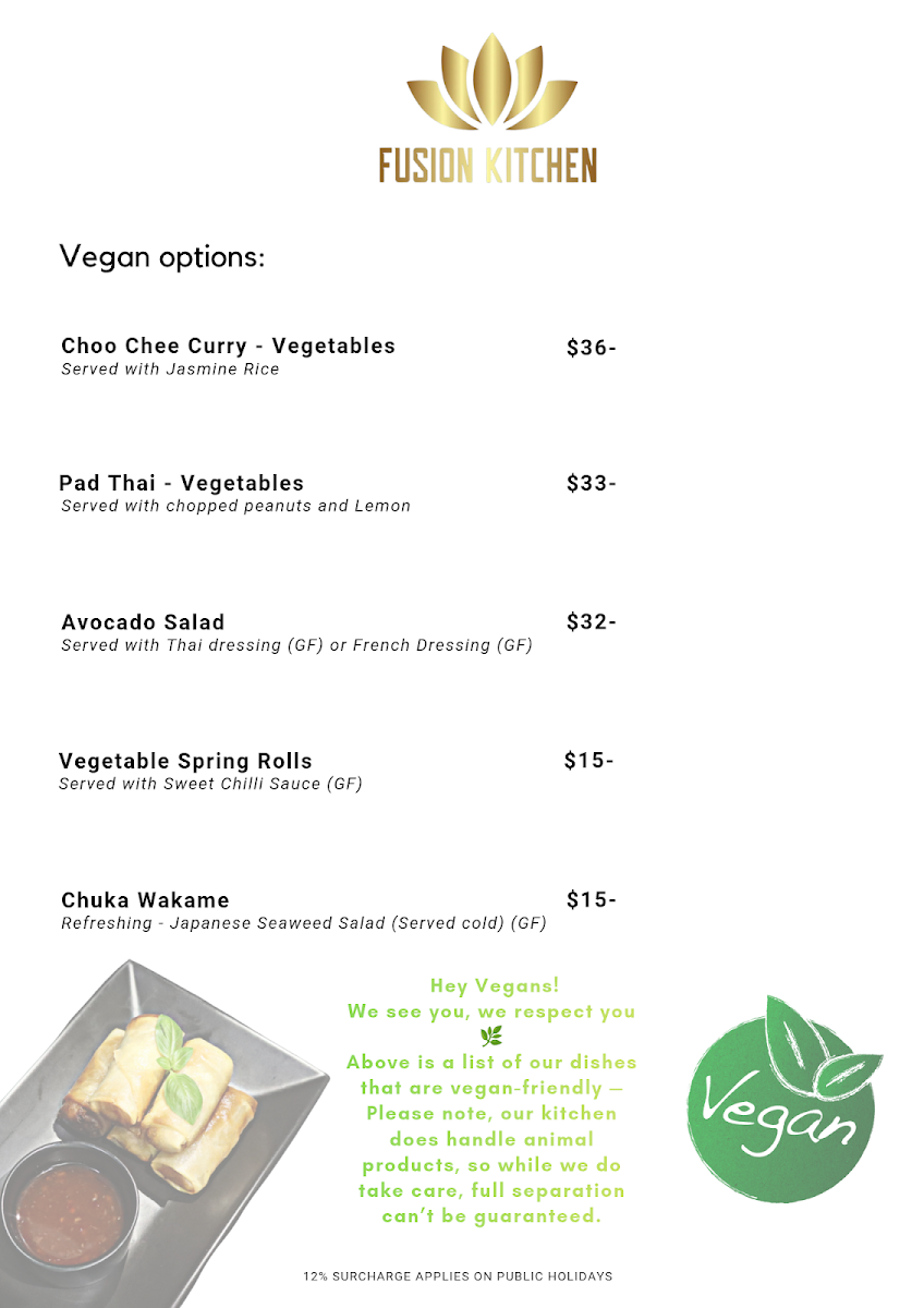 Menu, Fusion Kitchen Dampier
