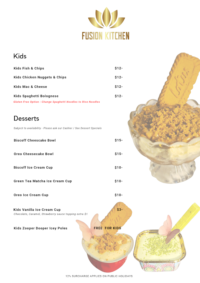 Menu, Fusion Kitchen Dampier