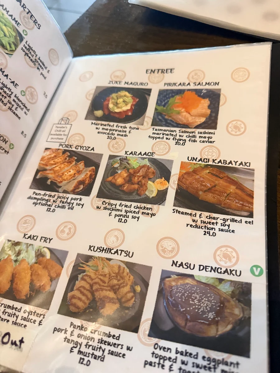 Menu, Tanabe Japanese Restaurant