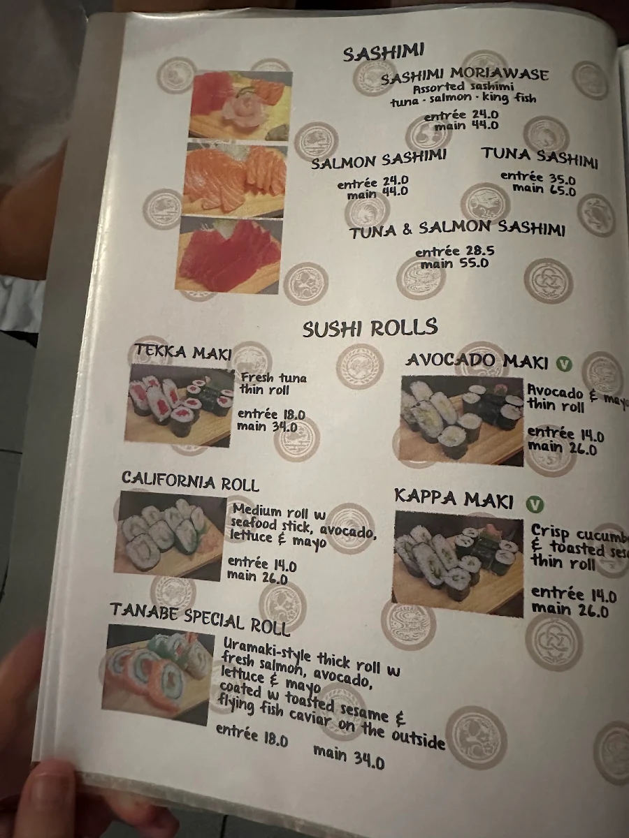 Menu, Tanabe Japanese Restaurant
