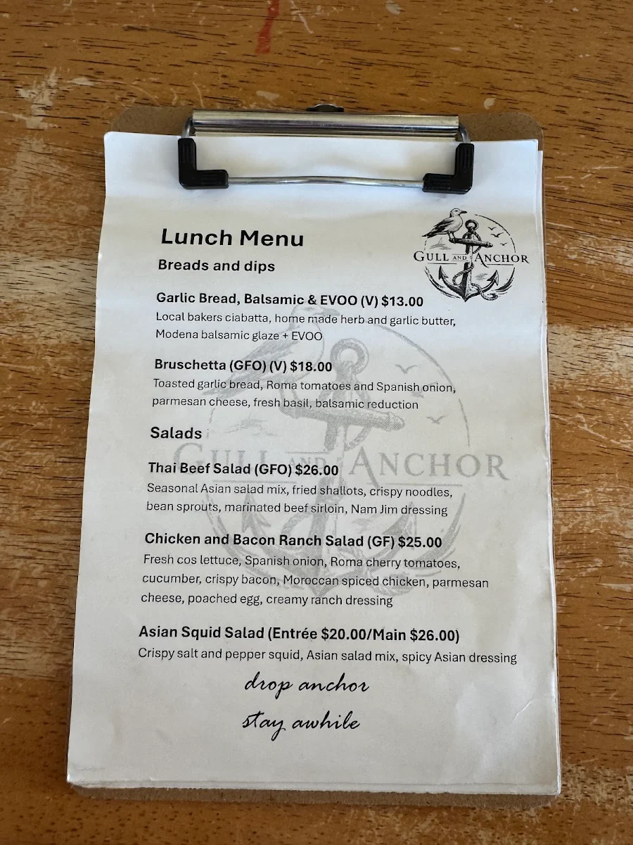 Menu, Gull And Anchor