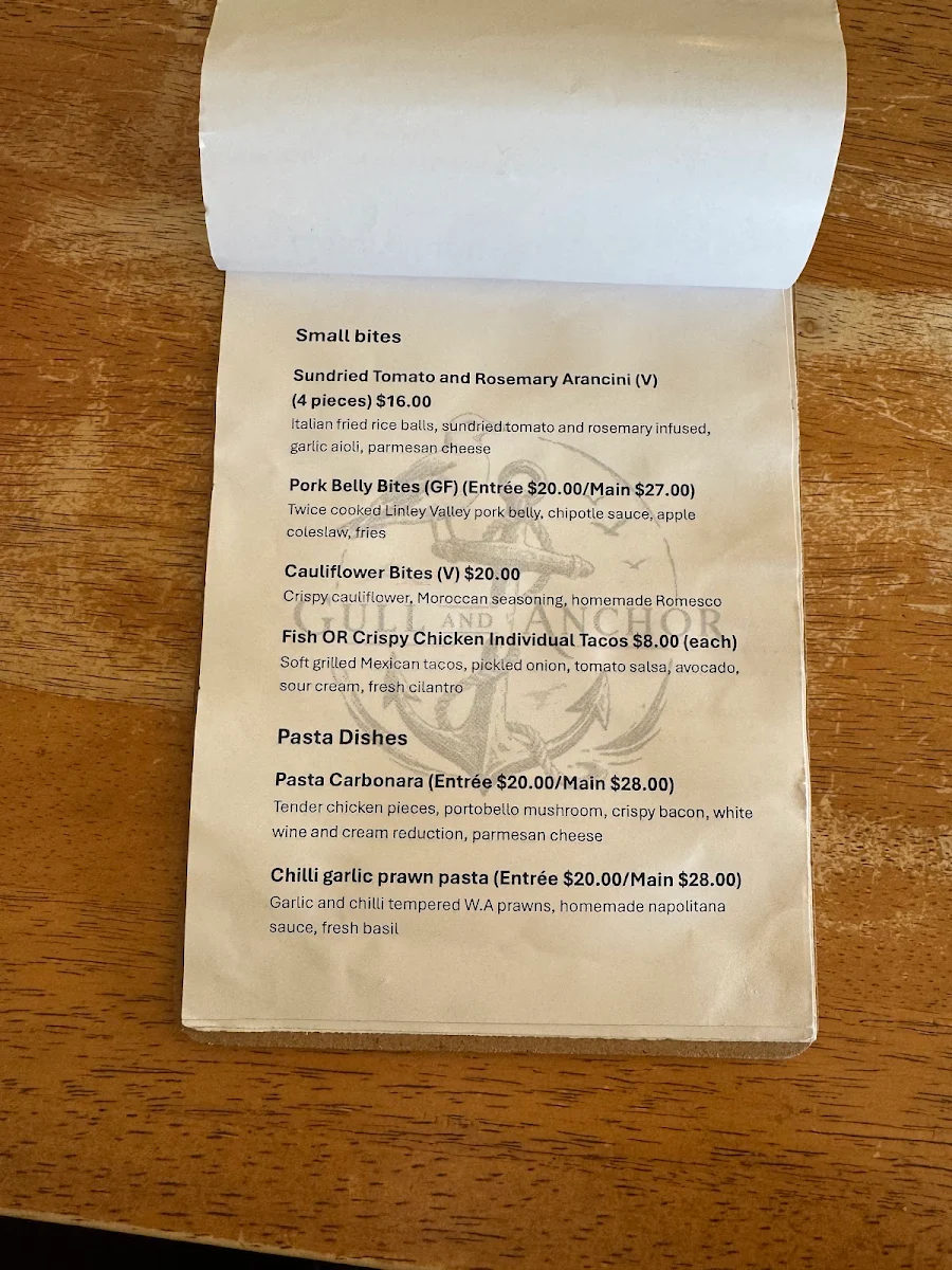 Menu, Gull And Anchor