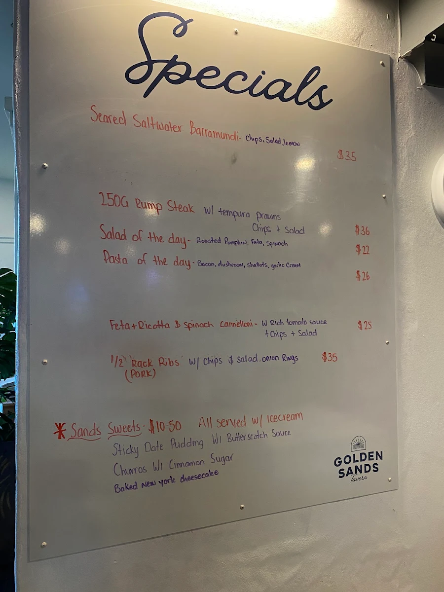 Menu, Golden Sands Tavern