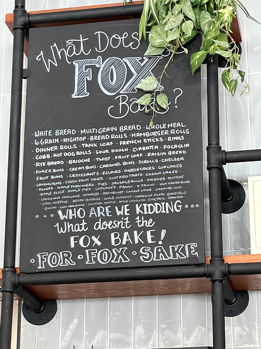 Menu, Foxy's Bakery