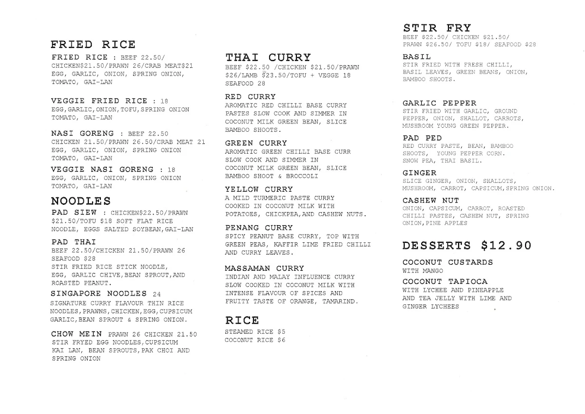 Menu, CocoBee's