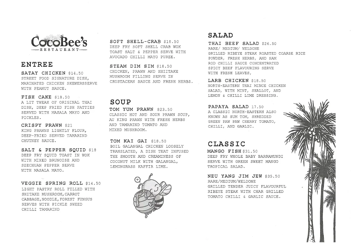 Menu, CocoBee's