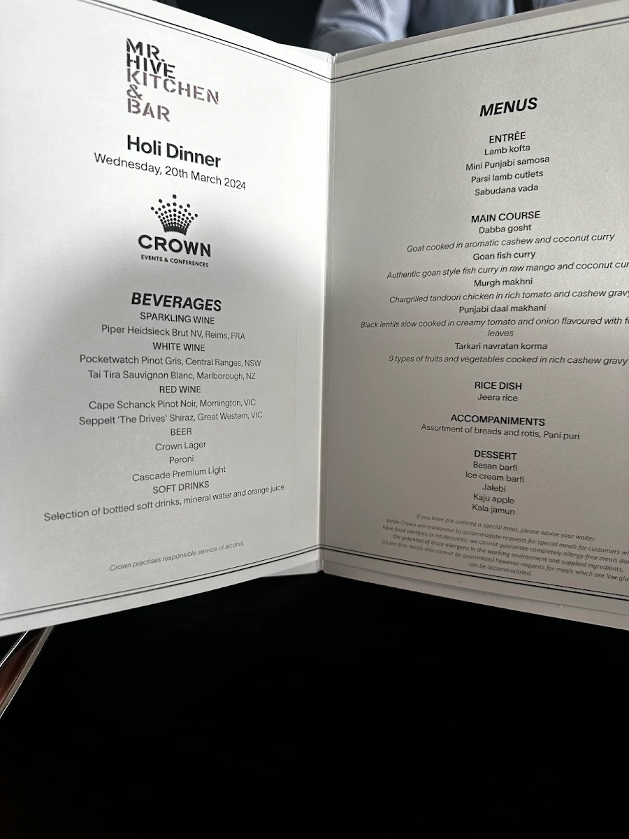 Menu, Mr. Hive Kitchen & Bar