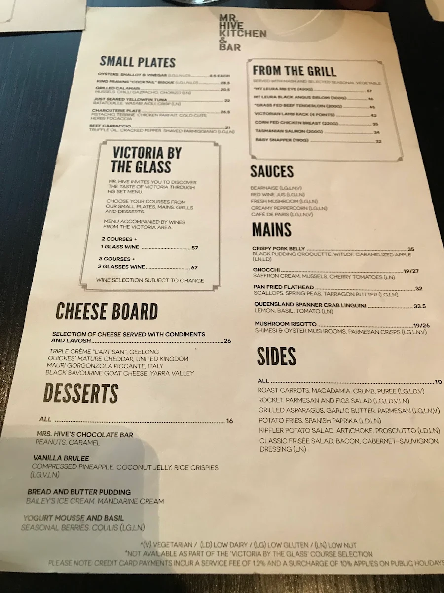 Menu, Mr. Hive Kitchen & Bar