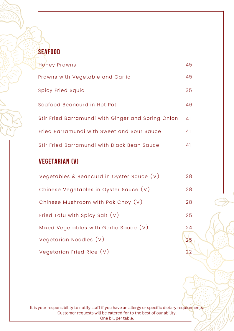 Menu, Happy Garden Takeaway & Chinese Restaurant Parap