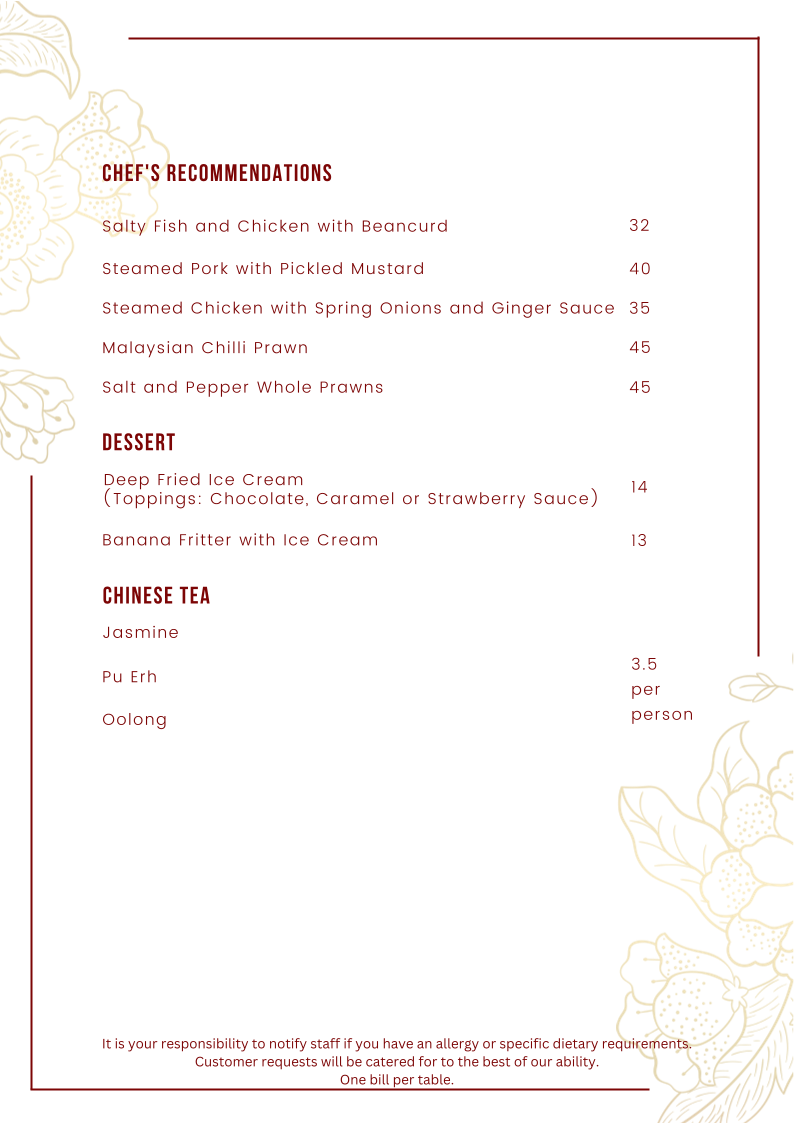 Menu, Happy Garden Takeaway & Chinese Restaurant Parap