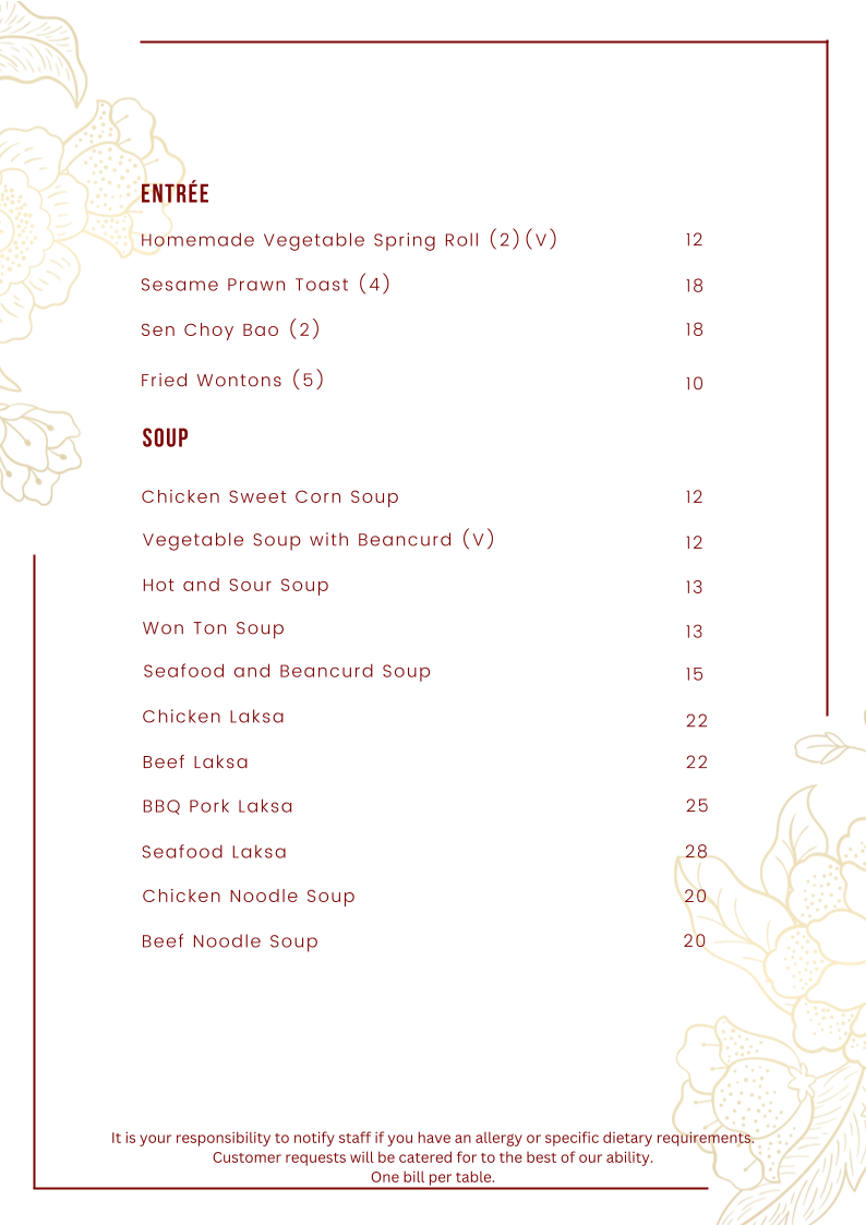 Menu, Happy Garden Takeaway & Chinese Restaurant Parap