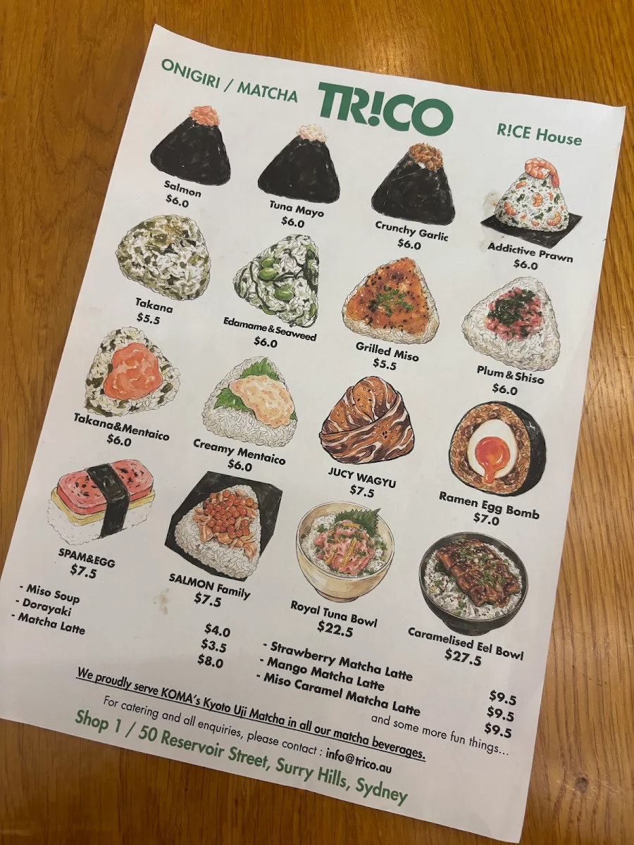 Menu, TRICO