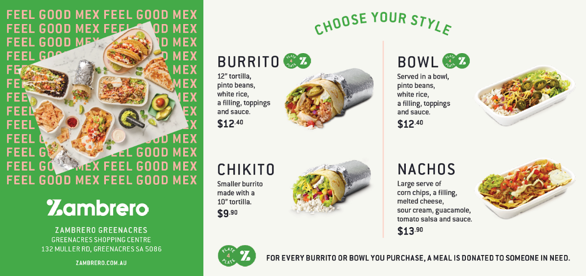 Menu, Zambrero Greenacres