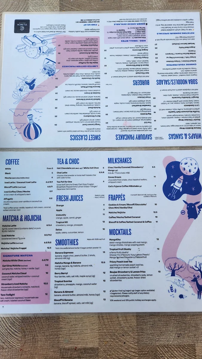 Menu, Flinch Coffee & Play
