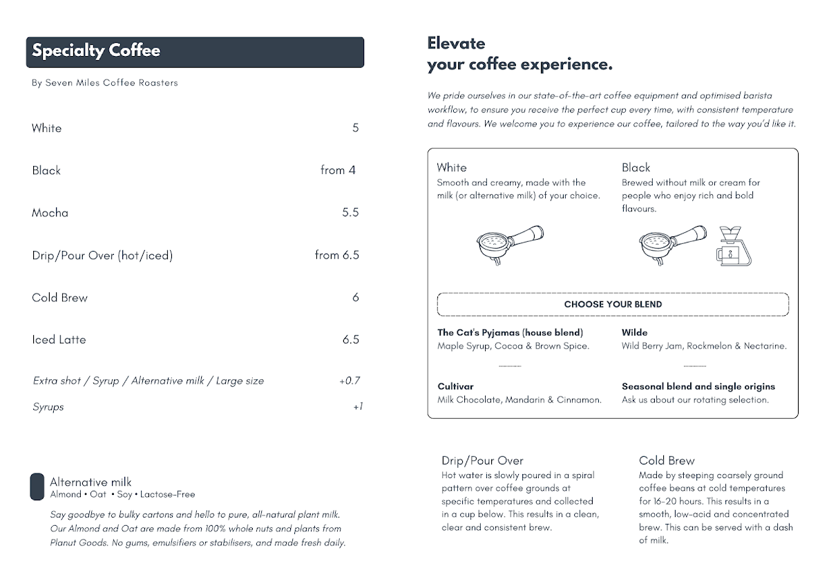 Menu, Flinch Coffee & Play
