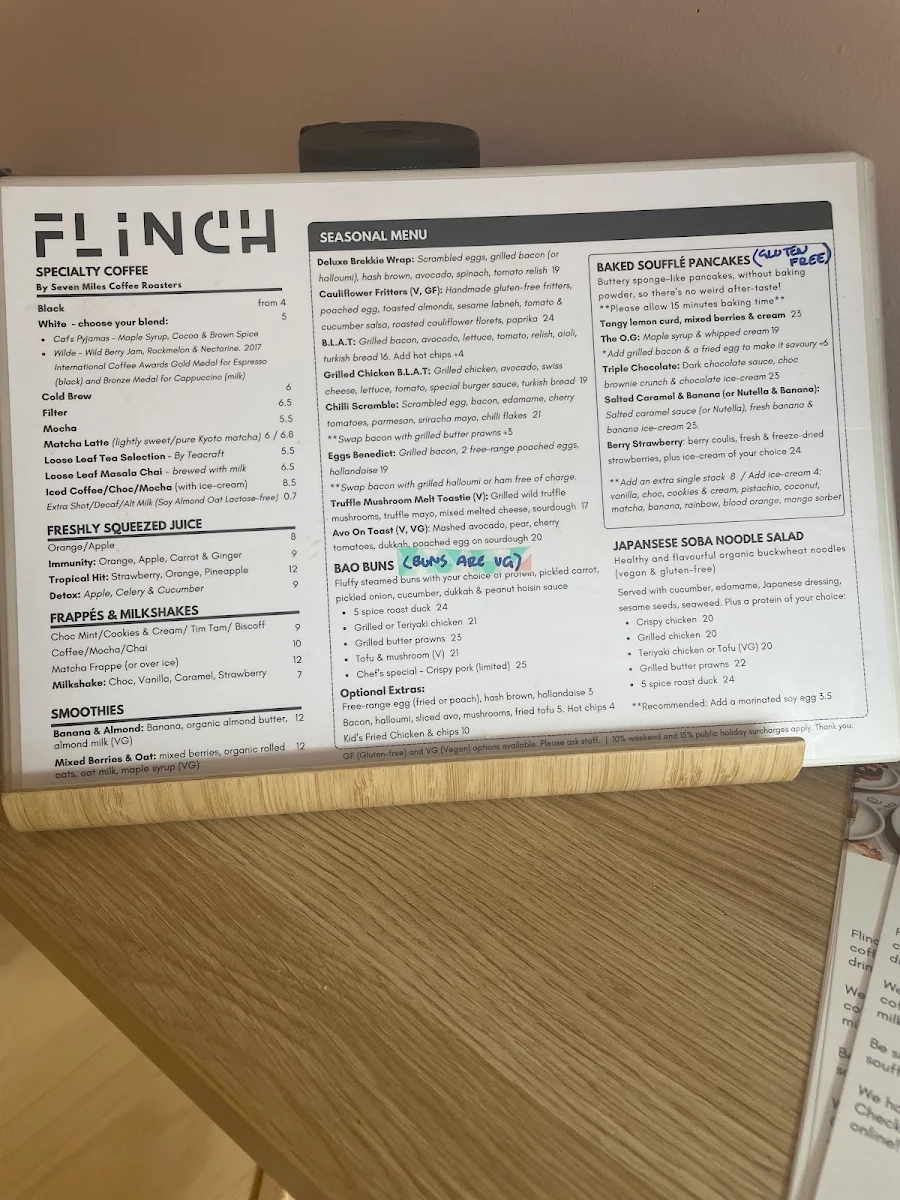 Menu, Flinch Coffee & Play