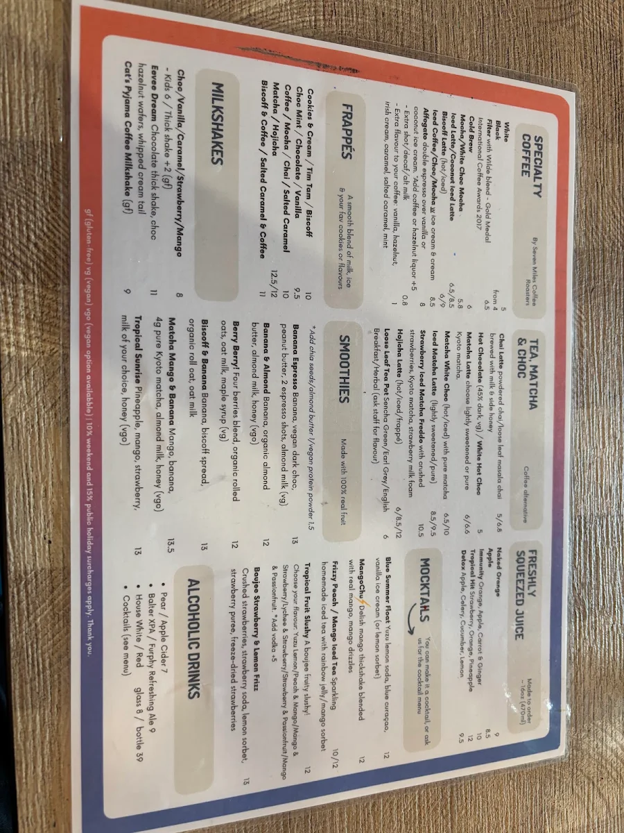 Menu, Flinch Coffee & Play