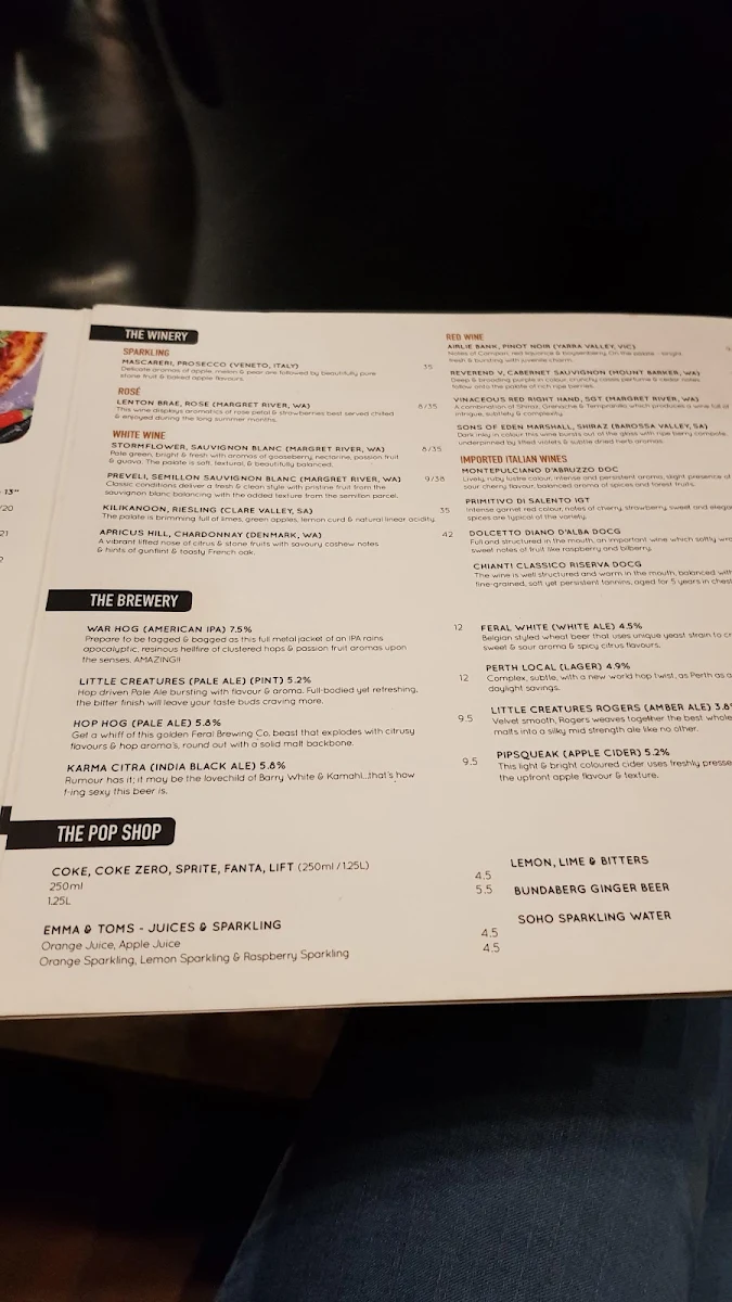 Menu, The Pizza Lounge