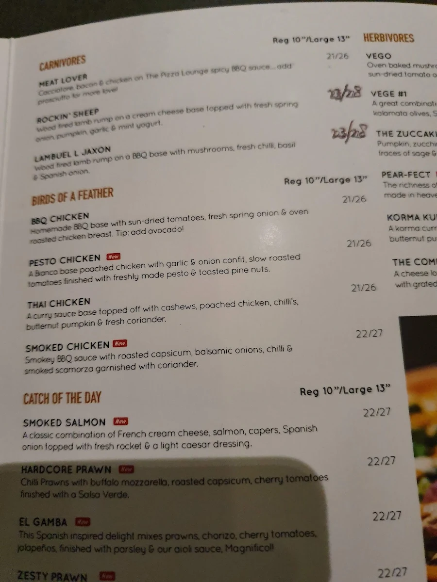 Menu, The Pizza Lounge