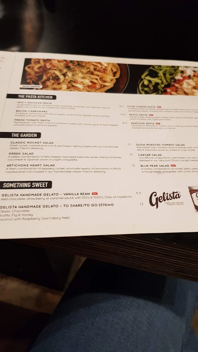 Menu, The Pizza Lounge