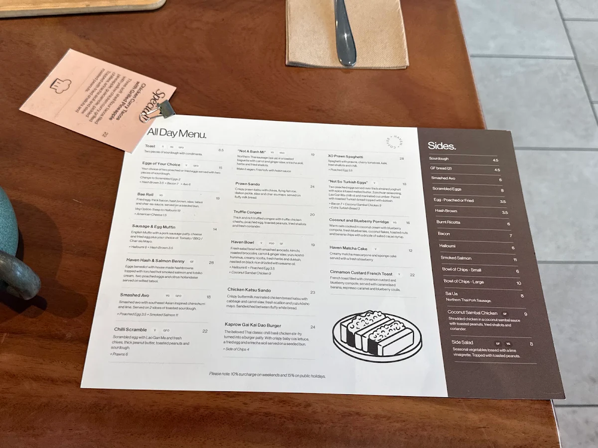 Menu, Haven Coffee - Green Square