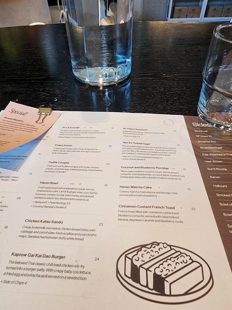 Menu, Haven Coffee - Green Square