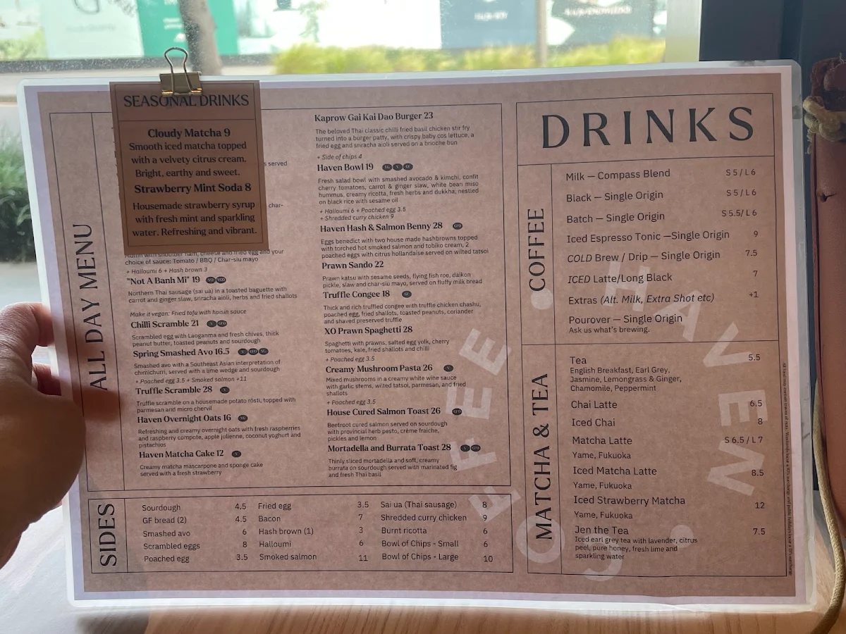 Menu, Haven Coffee - Green Square