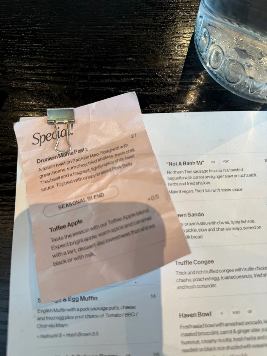 Menu, Haven Coffee - Green Square