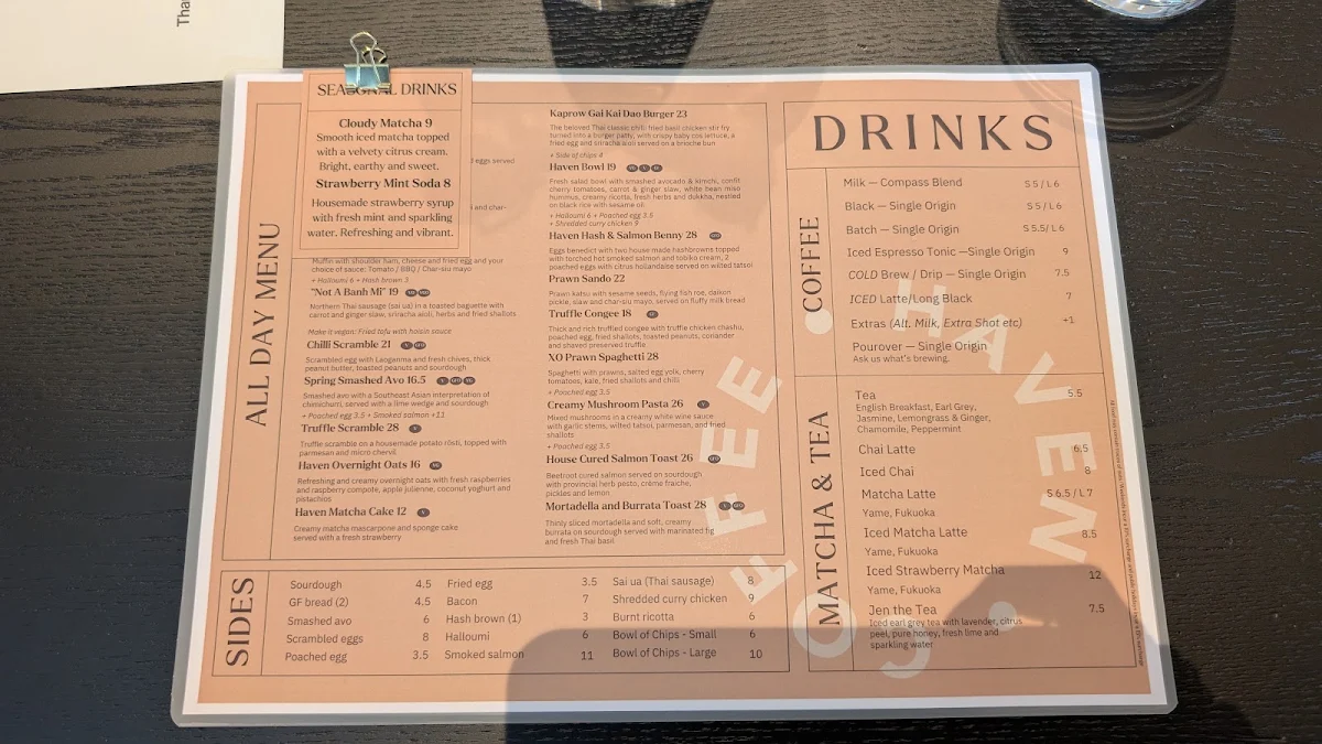 Menu, Haven Coffee - Green Square