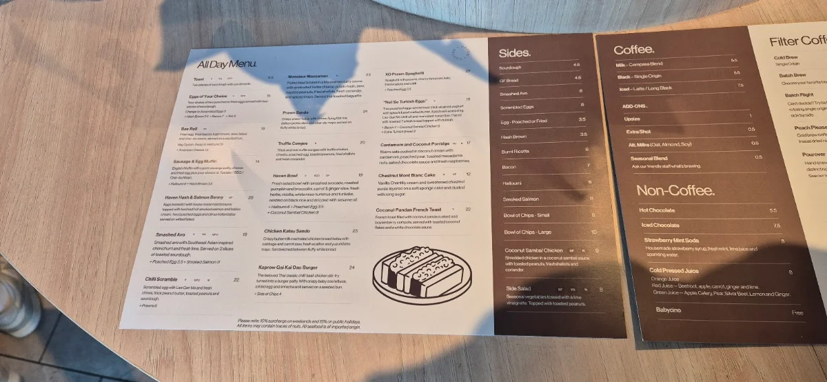Menu, Haven Coffee - Green Square