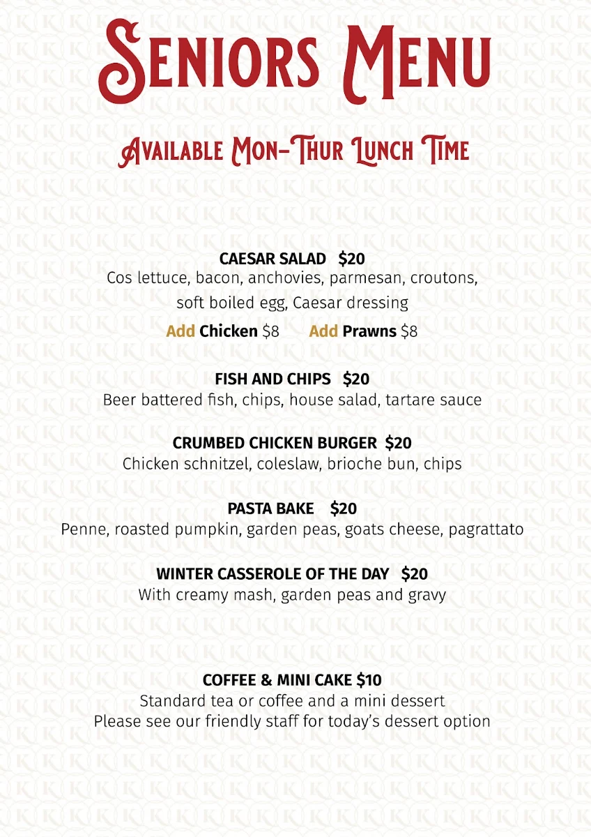 Menu, The Kingsley Tavern