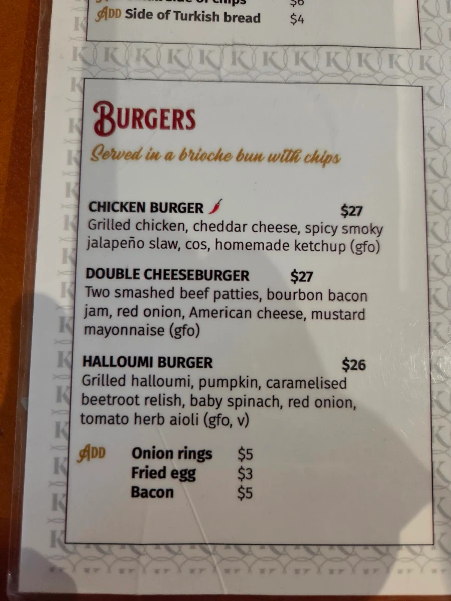Menu, The Kingsley Tavern