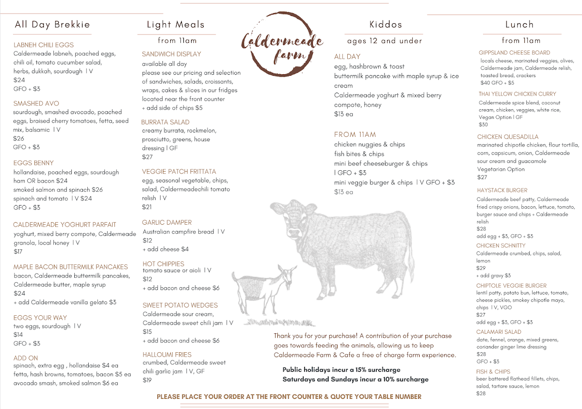 Menu, Caldermeade Farm & Cafe