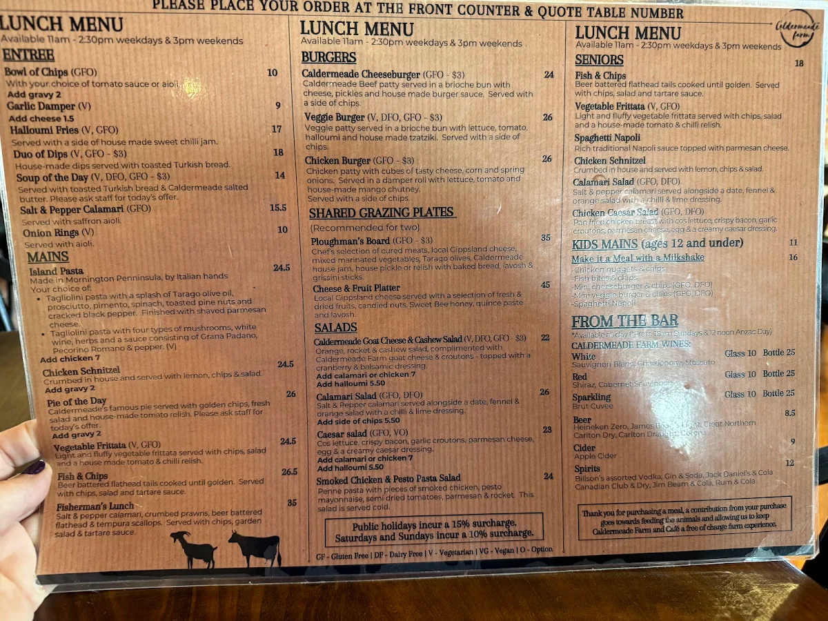 Menu, Caldermeade Farm & Cafe