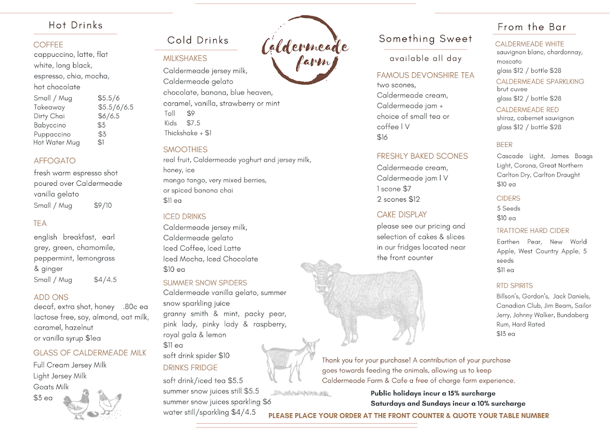 Menu, Caldermeade Farm & Cafe